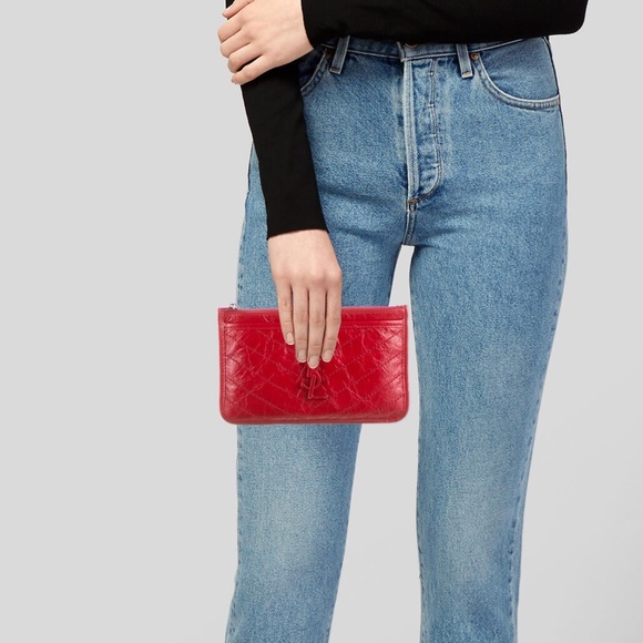 Saint Laurent Handbags - Saint Laurent Red Crinkled Leather Niki Bill Pouch Wallet